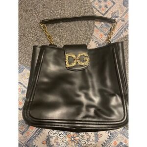 Dolce & Gabbana Amore Black Leather Tote Bag DG Gold Baroque Pearl Logo Handbag